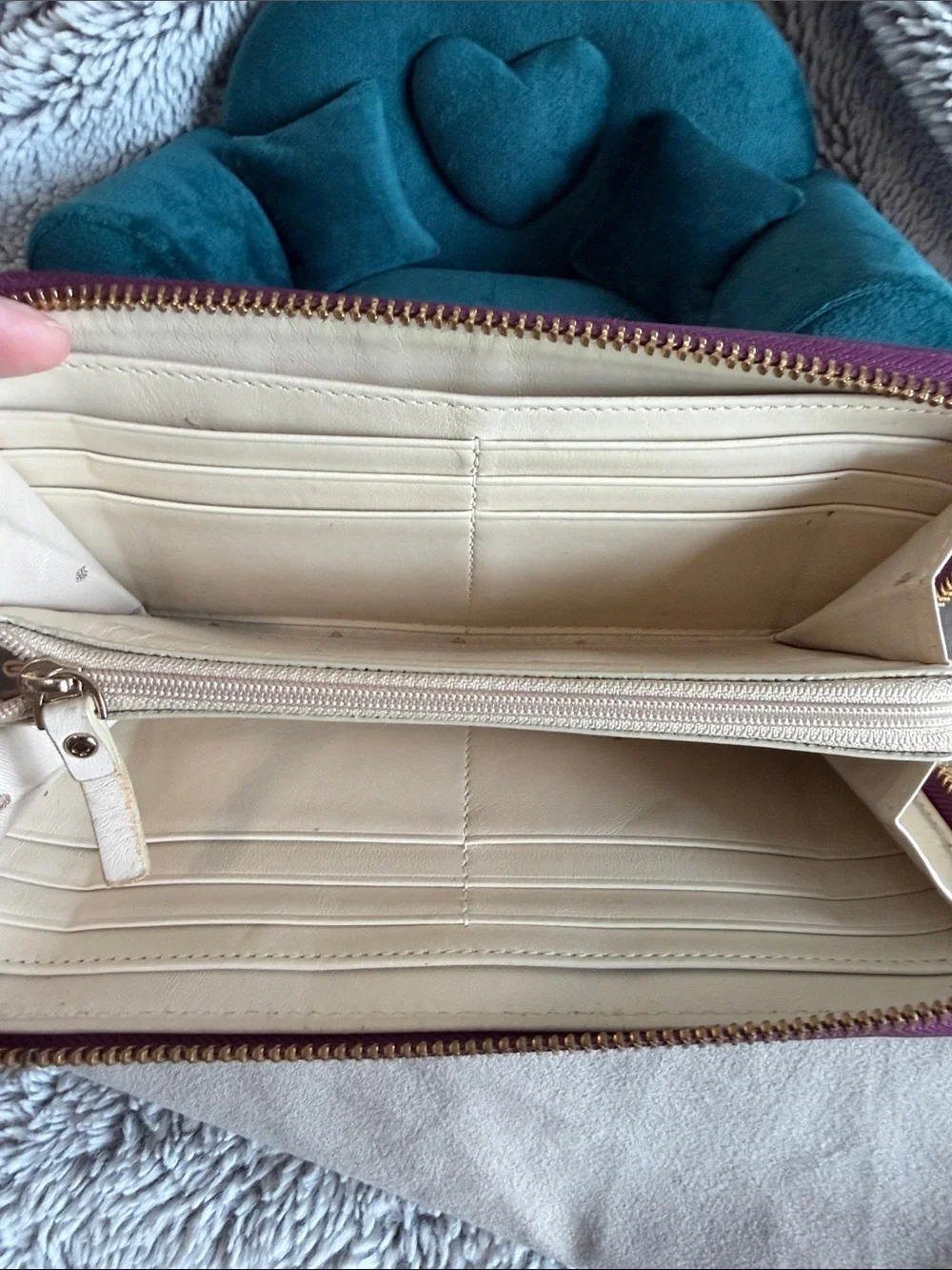 kate spade purple ostrich-embossed zip-around wallet